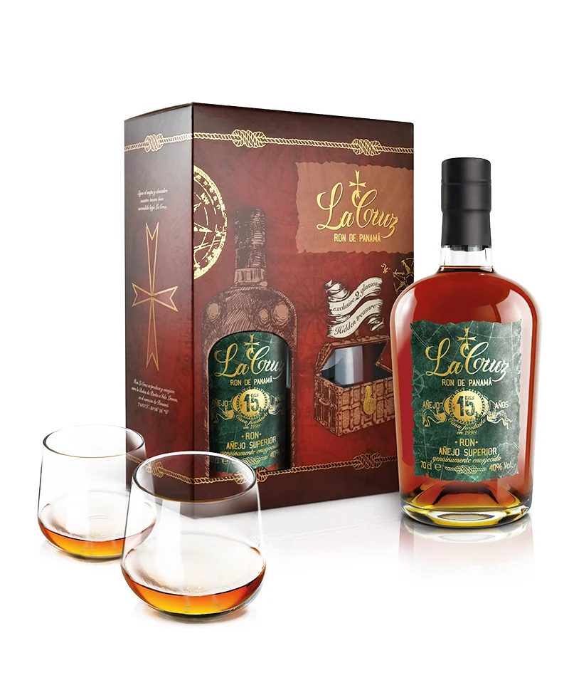 Gift Box Bottiglia 15 Yo Ron + 2 Bicchieri - La Cruz
